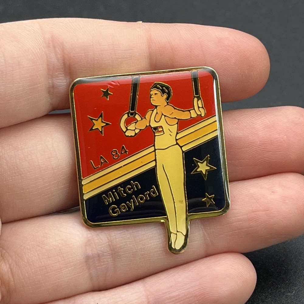 Vintage 1984 Los Angeles Olympics Mitch Gaylord Gymnast Lapel Hat Pin
